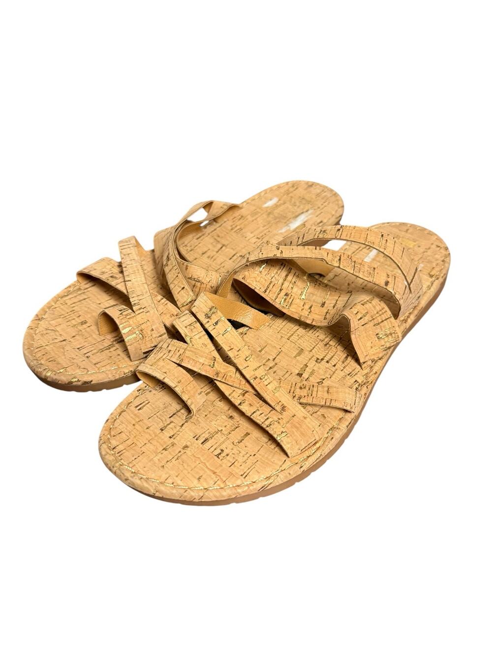 Kork-Ease Khela Tan Cork Strappy Slip On Flat Summer Beach Sandals Size 10M